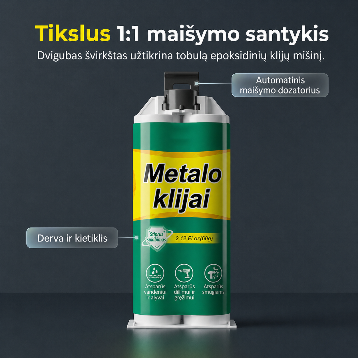 Didelio stiprumo AB metalo remonto klijai
