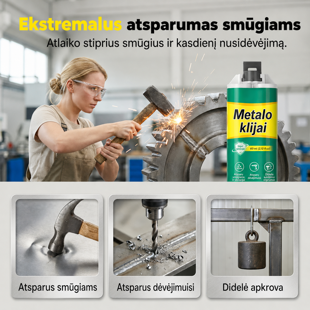 Didelio stiprumo AB metalo remonto klijai