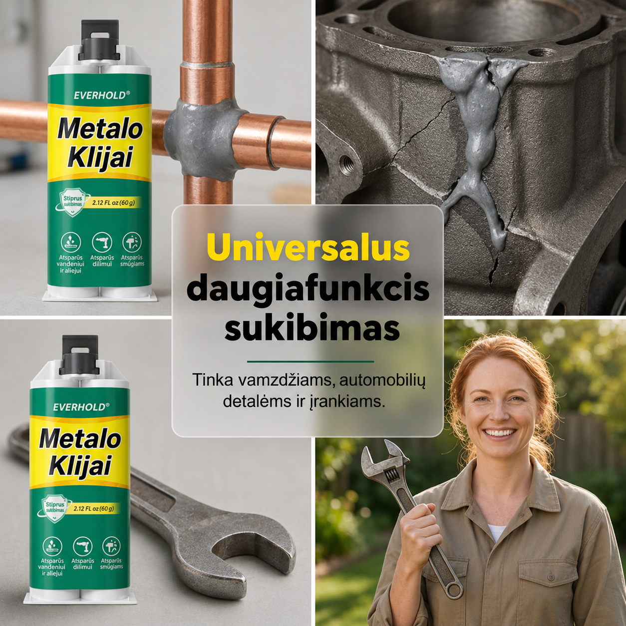 Didelio stiprumo AB metalo remonto klijai