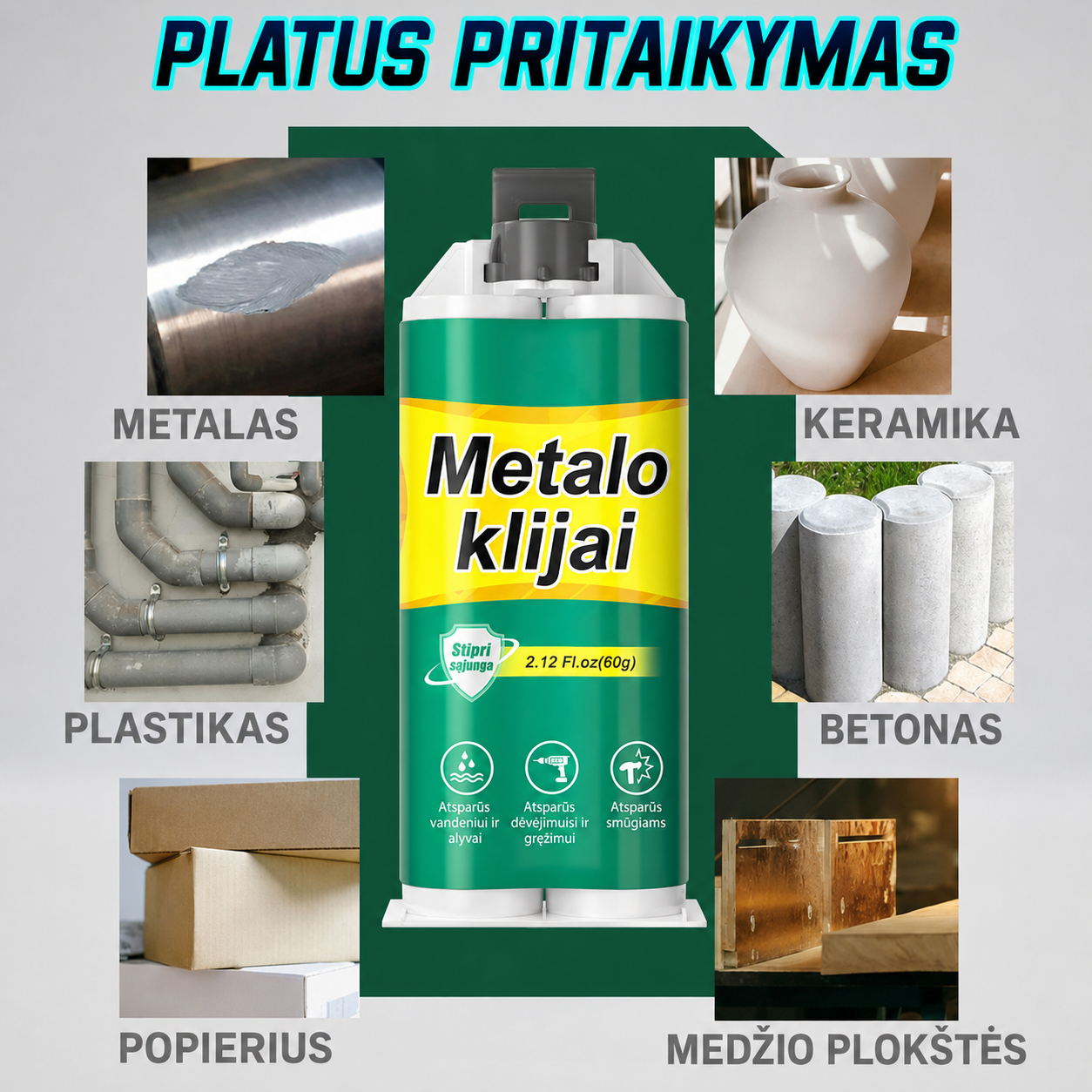 Didelio stiprumo AB metalo remonto klijai