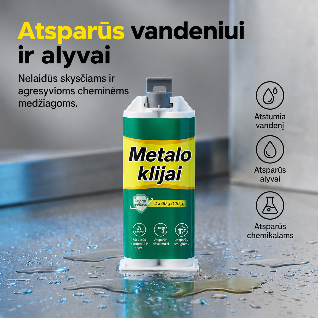 Didelio stiprumo AB metalo remonto klijai